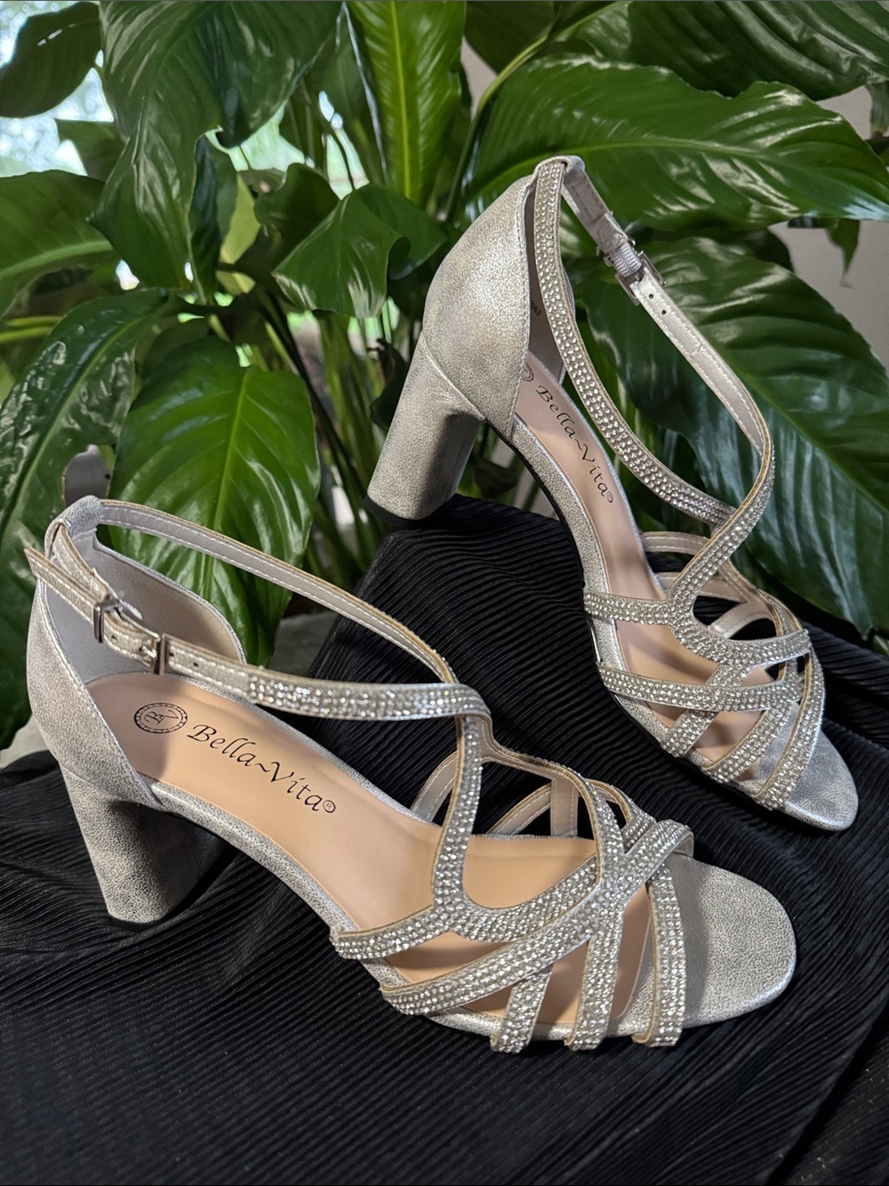 Bella Vita Aliette Silver Rhinestone Accents Heeled Dress Sandal - Women's 6.5W
